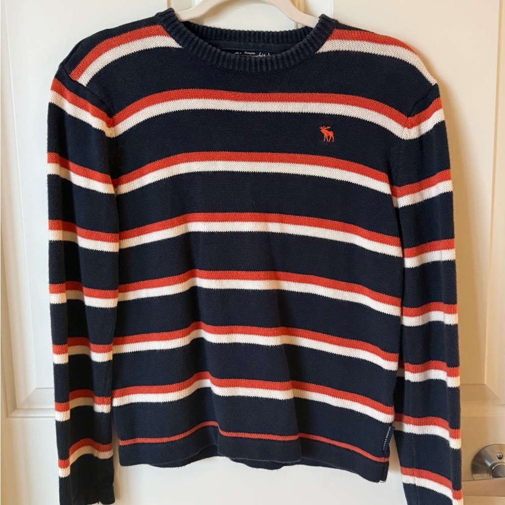 🦌 Vintage Abercrombie & Fitch Sweater 90s Y2K Moose Logo Striped Knit Size L